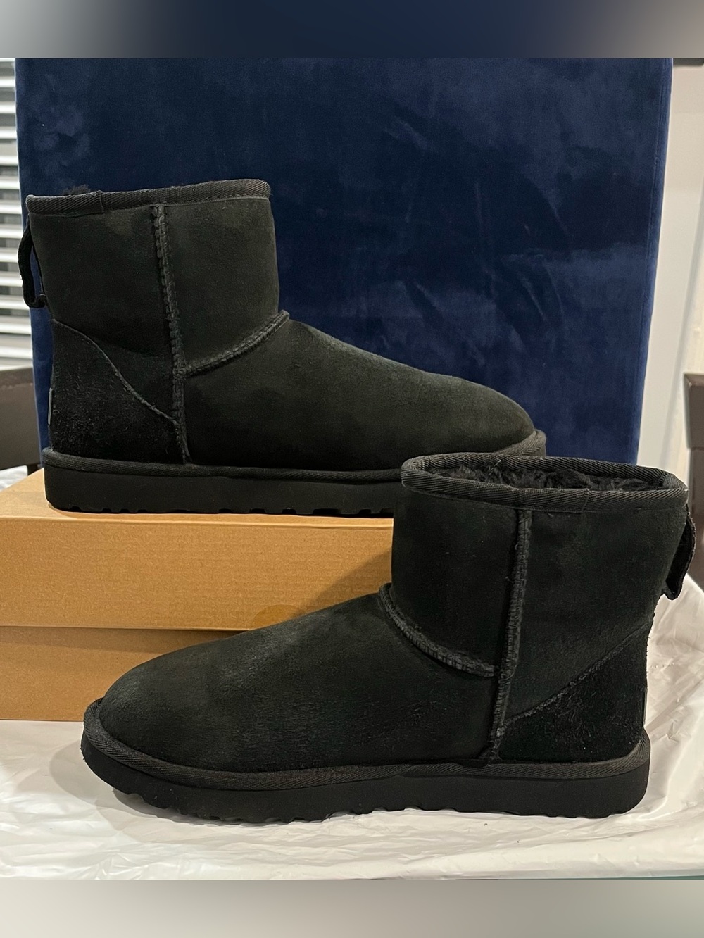 UGG Classic Mini II Black Suede Sheepskin Boots Women’s